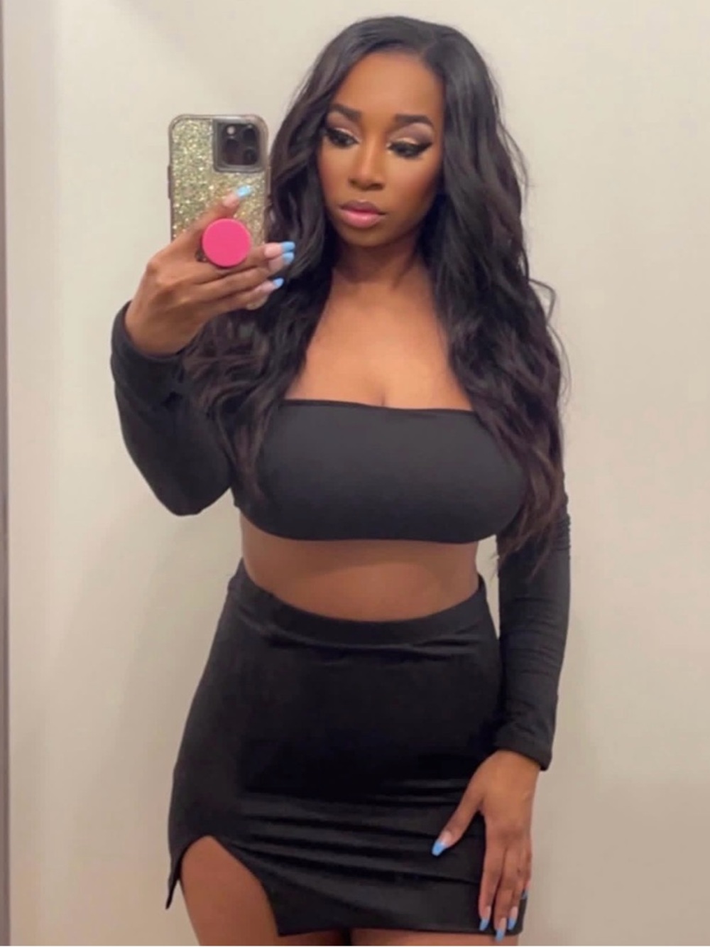 REVOLVE Black Mini Skirt with High Slit